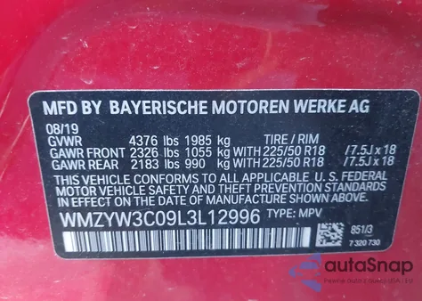 2020 Mini Countryman Cooper from USA, damaged, VIN WMZYW3C09L3L12996